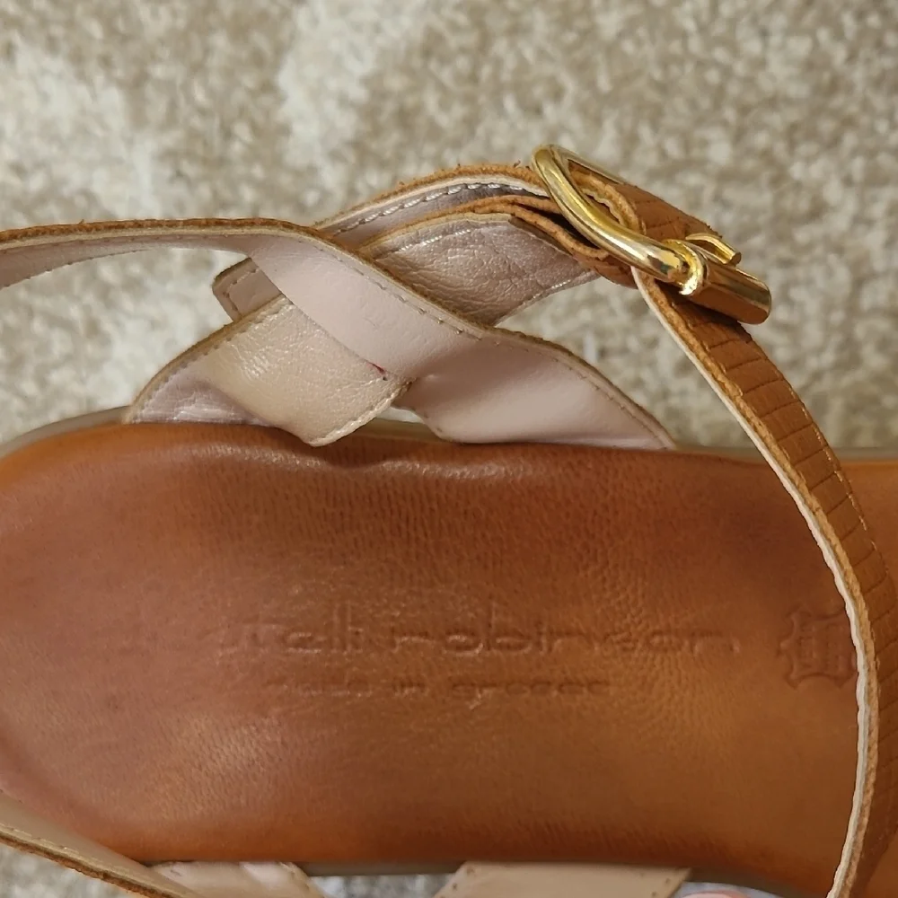 Fratelli Robinson Brown Leather Wedge Sandals, Made in Greece, Size 39 (8 1/2)